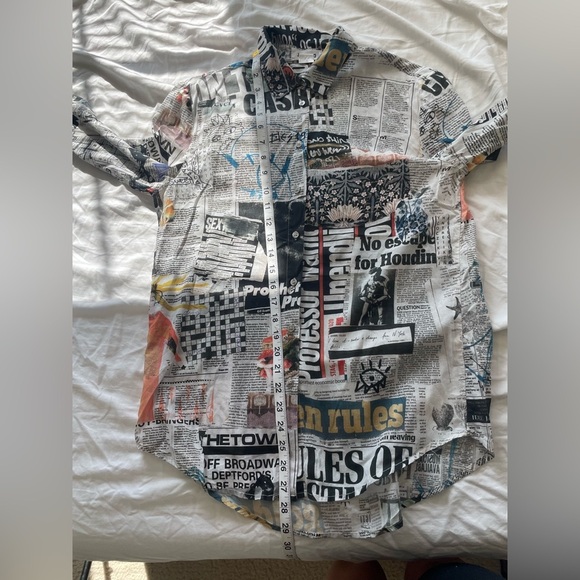 Desigual Newspaper Print Button Up Blouse – Long Sleeve Graphic Statement Top - Picture 14 of 14